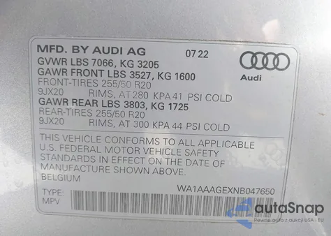 2022 Audi E-Tron Premium Quattro из США, поврежденный, VIN WA1AAAGEXNB047650